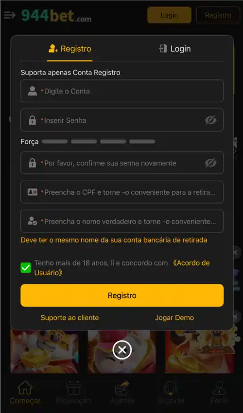 Processo rápido e seguro para registro no 944BET.